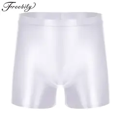 Mens Glossy Trunks Mid Waist Shorts Elastic Waistband Shorts Yoga Sportswear Men's Swimwear Hommes Short Pants Boxer Briefs