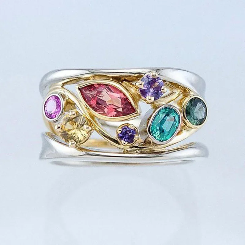 CAOSHI Trendy Exquisite Design Women\'s Party Rings with Multicolor Cubic Zirconia High-quality Accessories Great Gifts for Mom