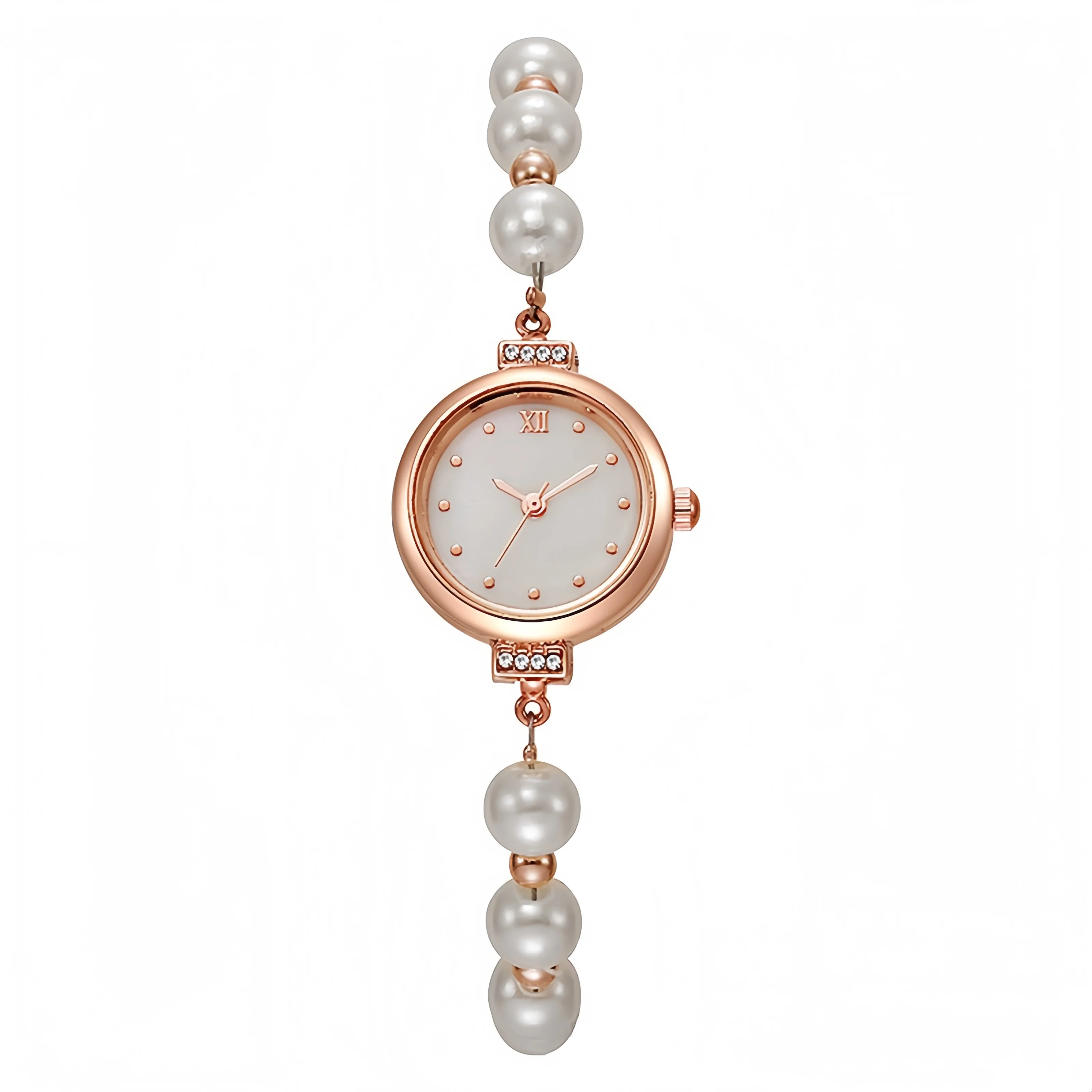 Pearl Bracelet Watch for Women Quartz Movement Adjustable Beaded Strap with Mother of Pearl Dial