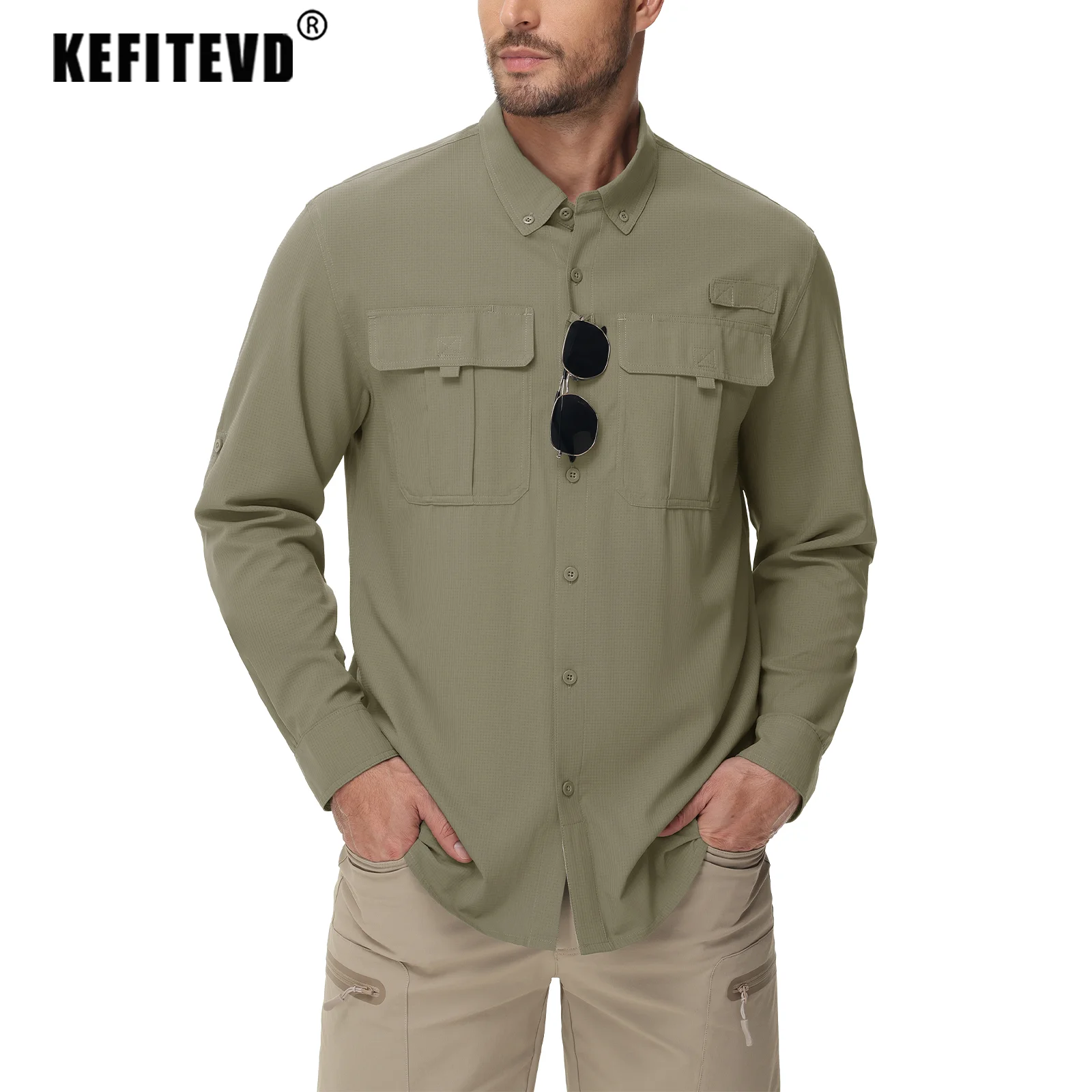 KEFITEVD Camisas de Hombre de Manga Larga UPF 50+ Secado Rápido Protección Solar Ligeras y Transpirables para Pesca y Senderismo al Aire Libre