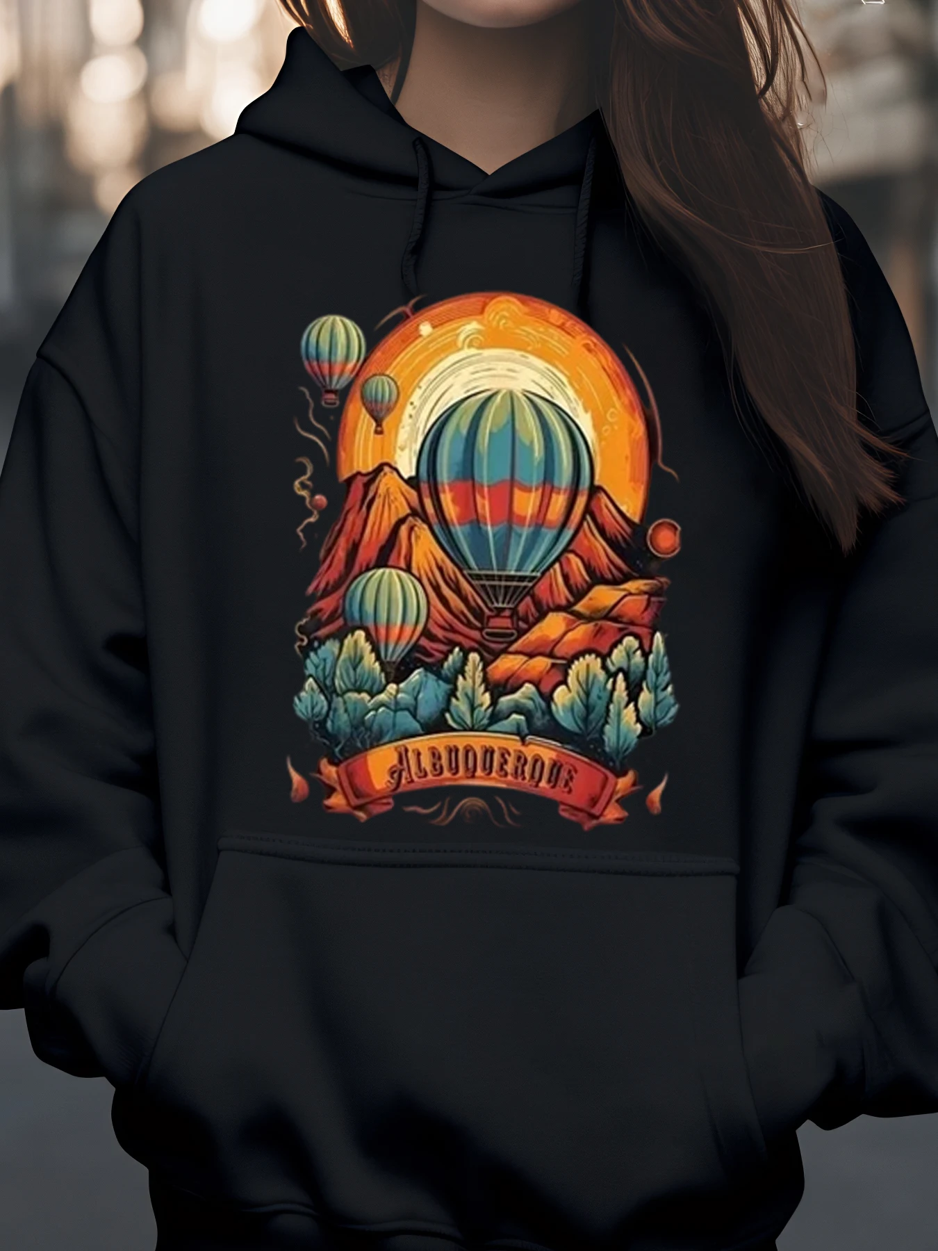 

Толстовка с принтом воздушного шара Mountain Sunset, осенне-осенняя повседневная одежда для женщин и мужчин, унисекс