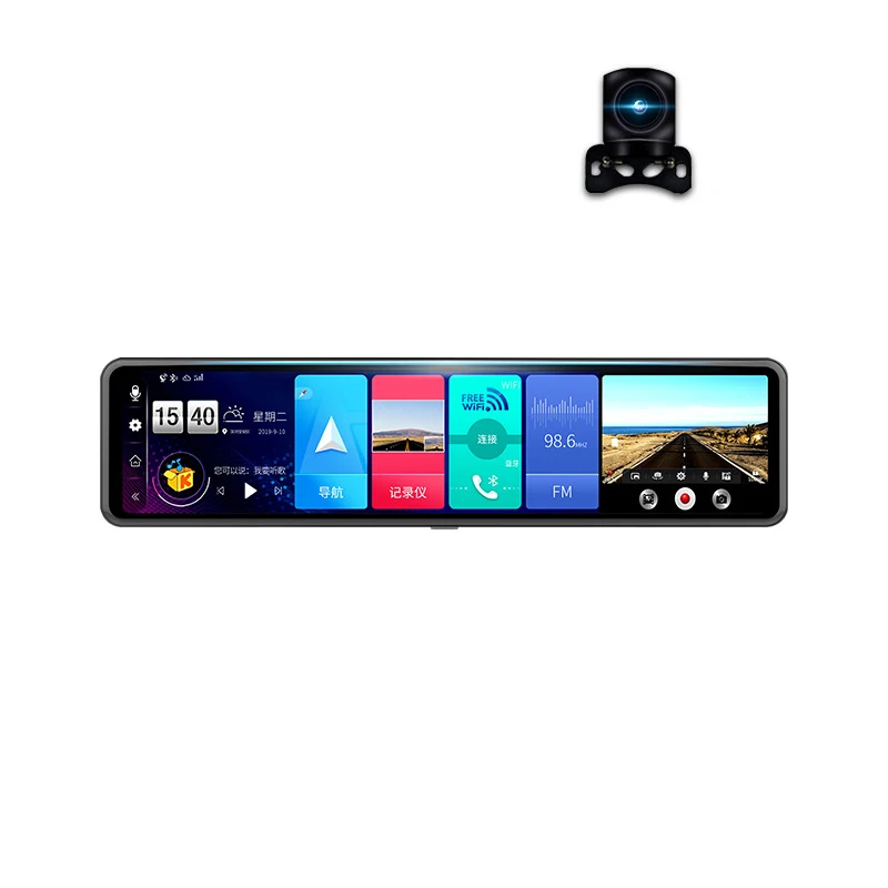 12 Inch 4‑Channel 4K Rearview Mirror Dash Cam, 360° Panoramic 4G ADAS Car Camera with Android Voice Control