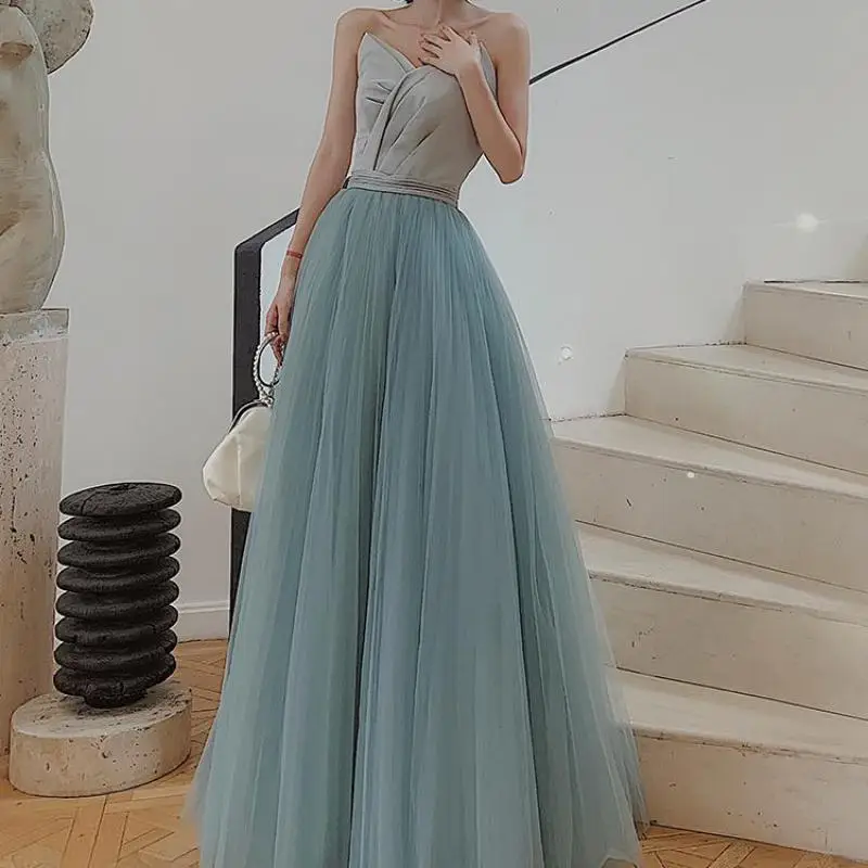 2023 New Strapless Evening Dress Simple Elegant Colorful Tulle Floor-length Long Dresses Sexy Backless Prom Dresses Customized