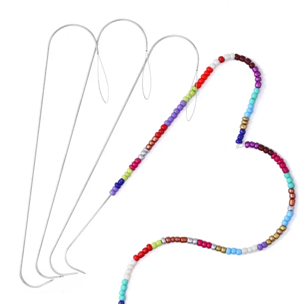 Large Eye Curved Bead Embellishment Needles, 5.3 inch Stainless Steel Bead Spinning Needle with Handle, for Automatic Beading