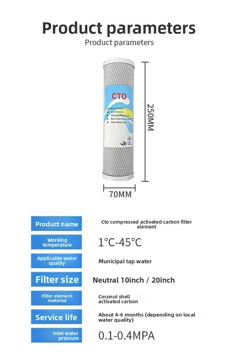10 x 2.5 Inch Carbon Block Water Filter Cartridge, Activated Carbon Replacement for Whole House Water Filtration System