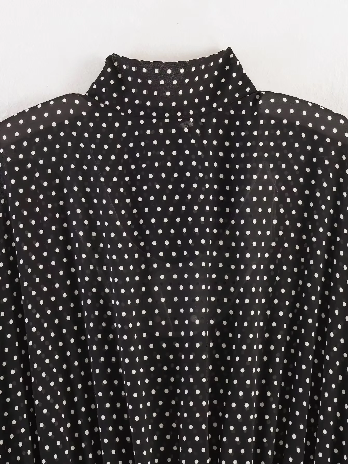 HH Damen Eleganter Polka-Dot-Print Rockanzug Langarm-Oberteil mit Schleife und Schnürung Schicker Plissierter Langer Rock 2026 Mode Streetwear – Detail 6