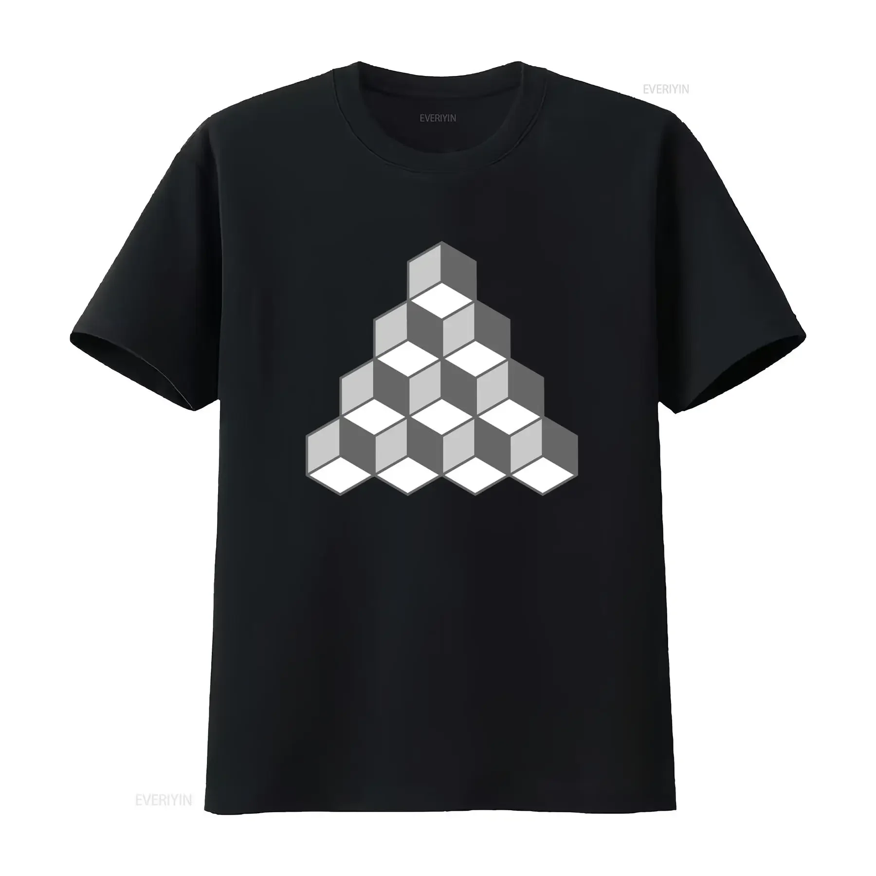 Cool Optical Illusion T Shirt with Escher Like 3D Cube Blocks and Steps Design for  vintage Washed Top For Everyday Wear Unisex