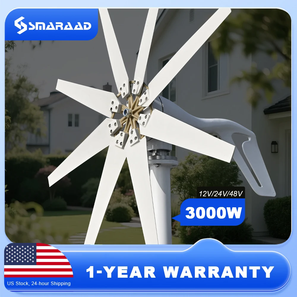 US Delivery of 3000W Horizontal Turbine 12V/24V/48V Low-Noise Household 220V From