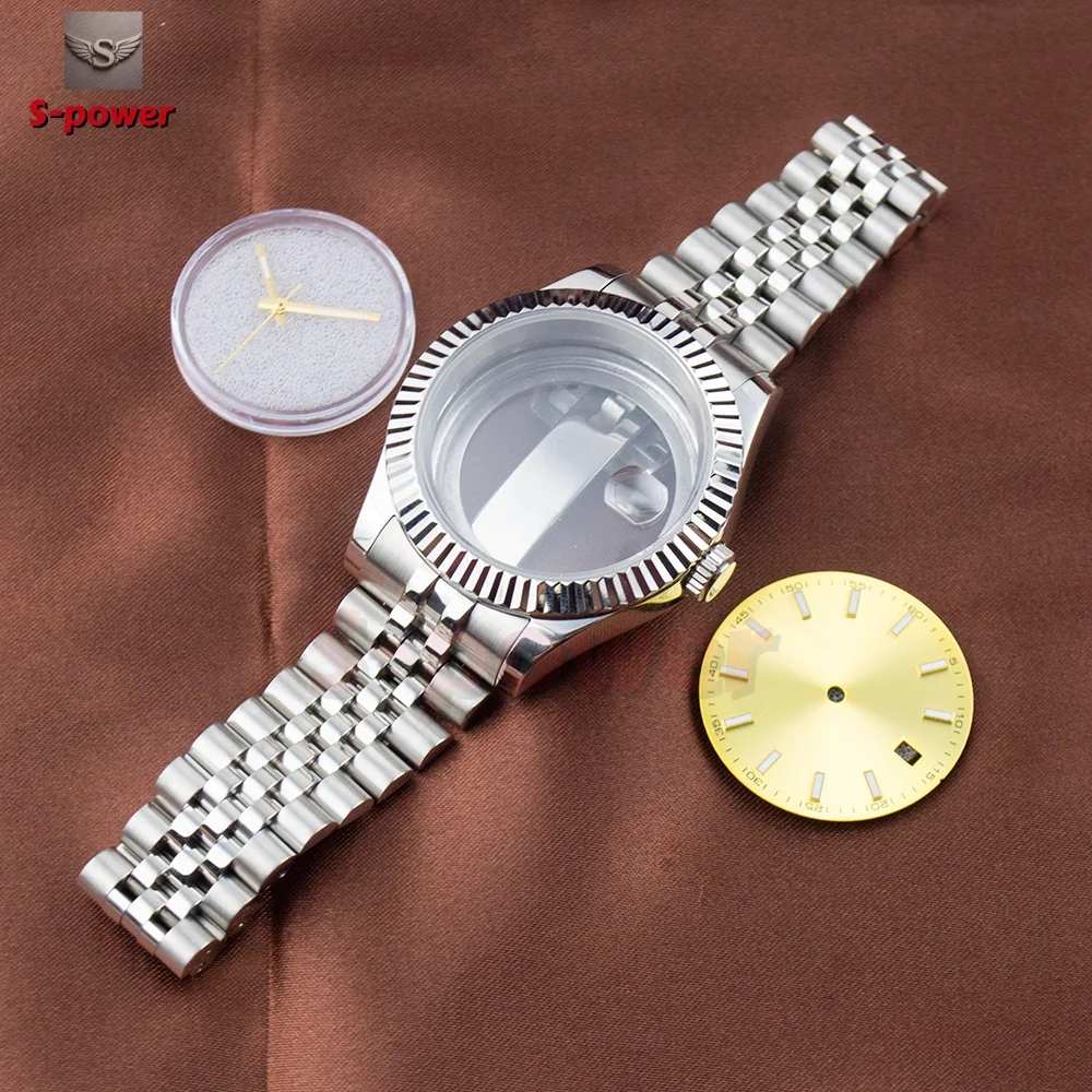 High quality 41mm NH35 Stainless Steel Watch Case Sapphire Glass Case Bracelet for Datejust NH35 Movement 31mm Dial Hands