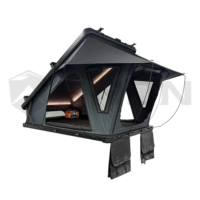 Camping Roof Tent 4x4 Off-Road Aluminum Shell Car Roof Tent Hard Shell with Light Emitting Diode and Ladder
