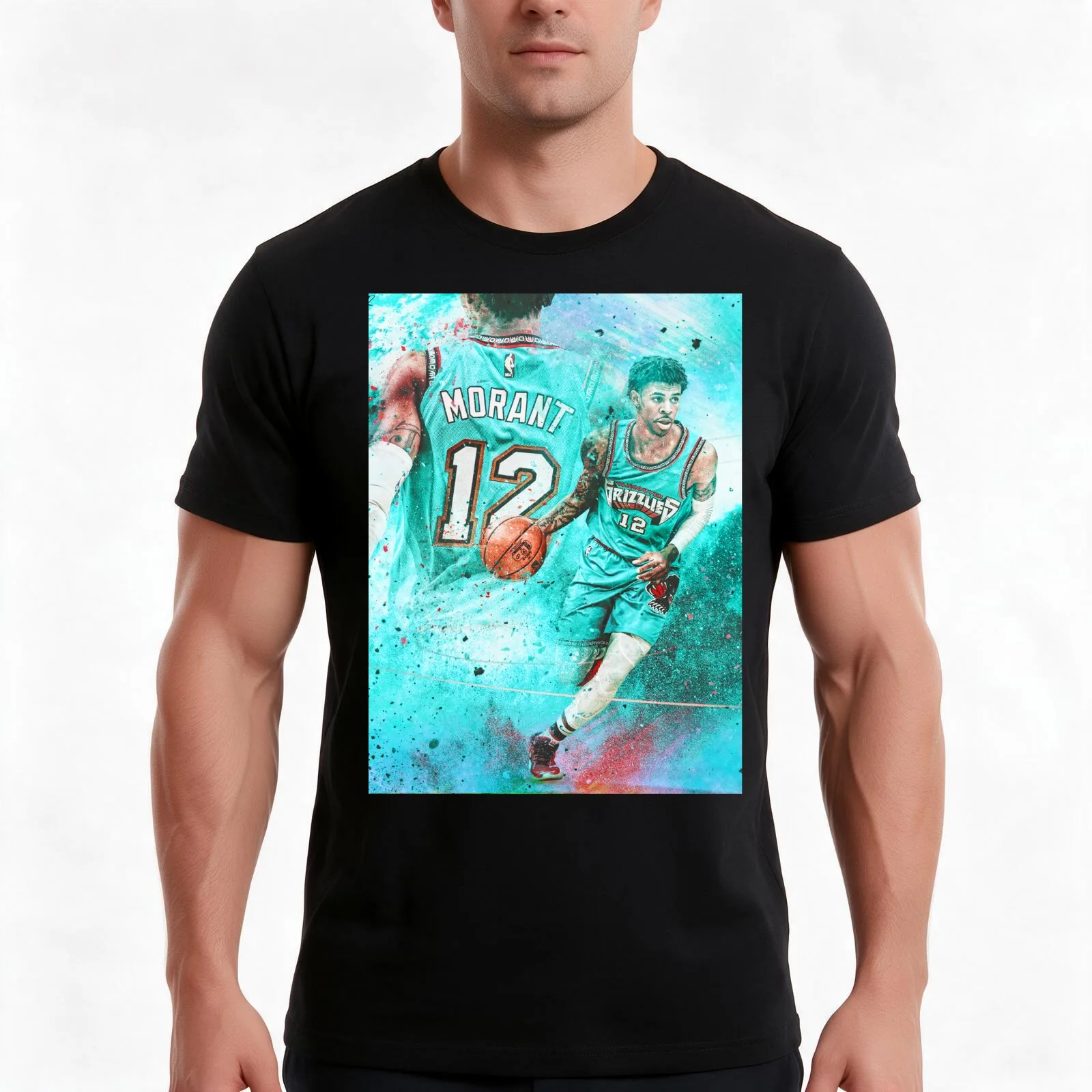 Ja Fly Morant 12 T-Shirt, Summer Casual Cotton Tee, Oversized Streetwear Tops, Vintage Graphic Print, Loose Fit Short Sleeve