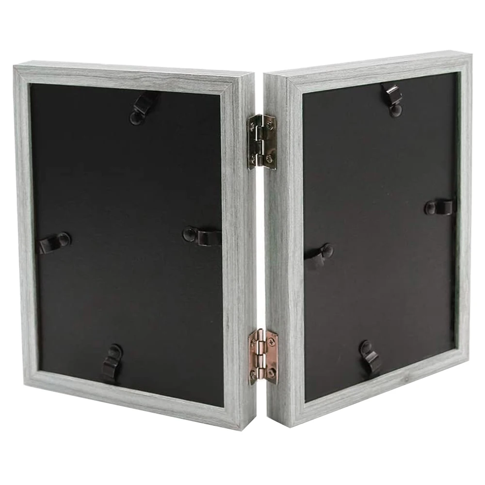 CYCLI-Double Picture Frame 4X6in Rustic Grey Photo Frames Wooden Hinged Folding,Wedding Gifts,Mother's Father's Day Present