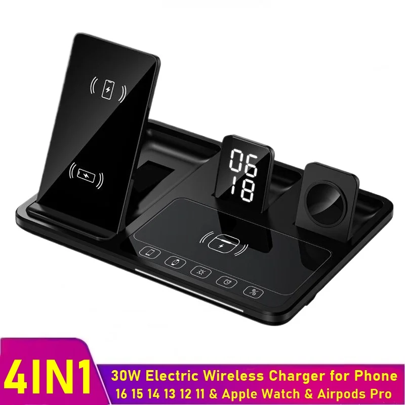 30W Electric Wireless Charger Stand for Airpods Pro Apple Watch Touch Control Fast Charging Station for Iphone 16 15 14 13 12 11