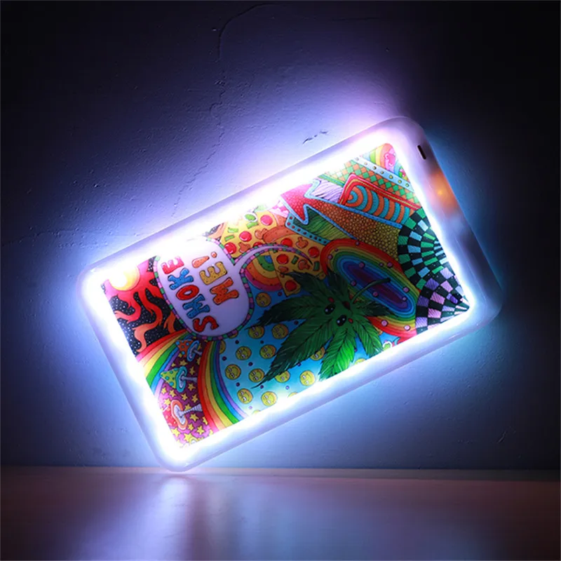 Fashion Led Rolling Tray Usb Rechargeable Square Glow Tobacco Trays Can Freely Switch Patterns Support Customize Gift for Men