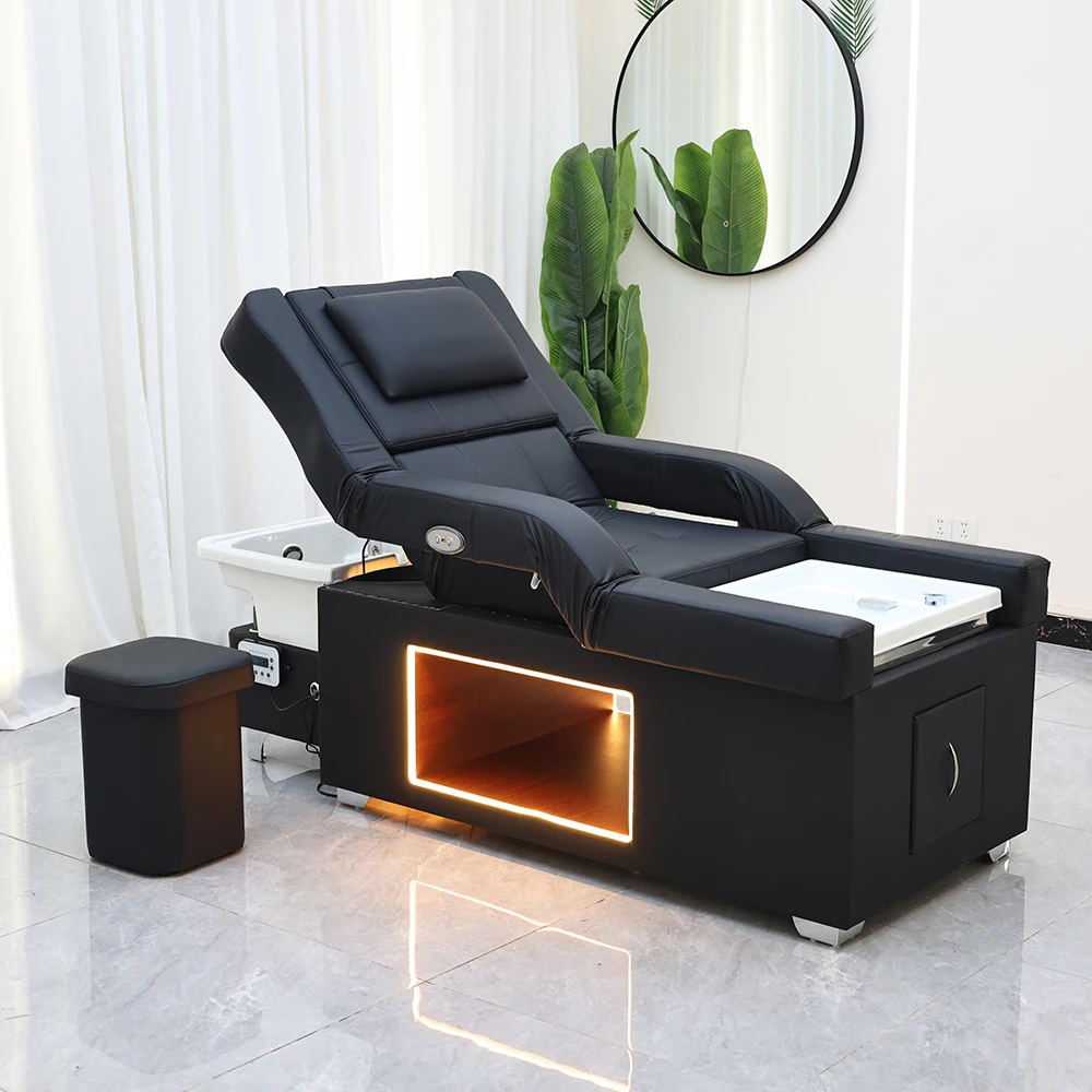 

XinSheng Head SPA Salon Hair Washing Bed Shampoo Bed Thai Massage Table Barbershop Commercial Furniture with Foot Bath Basin