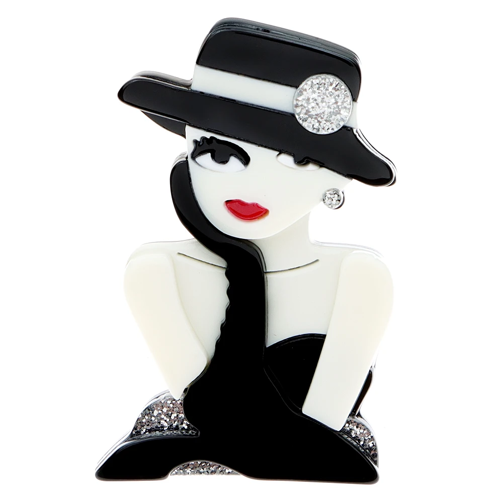 CINDY XIANG Girl Had Her Chin In Her Hands Look At You Beautiful Acrylic Brooch Dressed Layd Pin New Design Fashion Jewelry