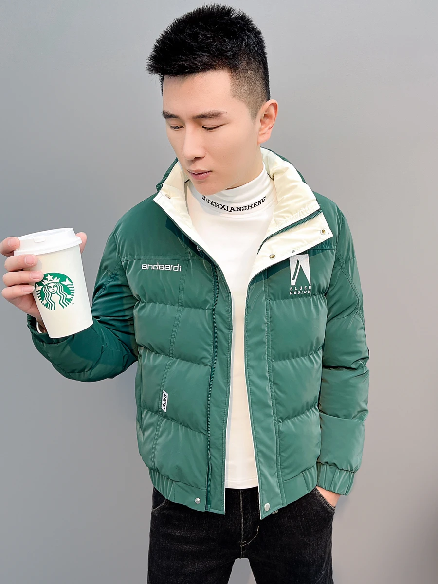 

Men's Winter Thiened Warm Cotton Jaet 2025 New Faion Slim Fit Stand Collar ort down Cotton Coat Youth Daily Wear