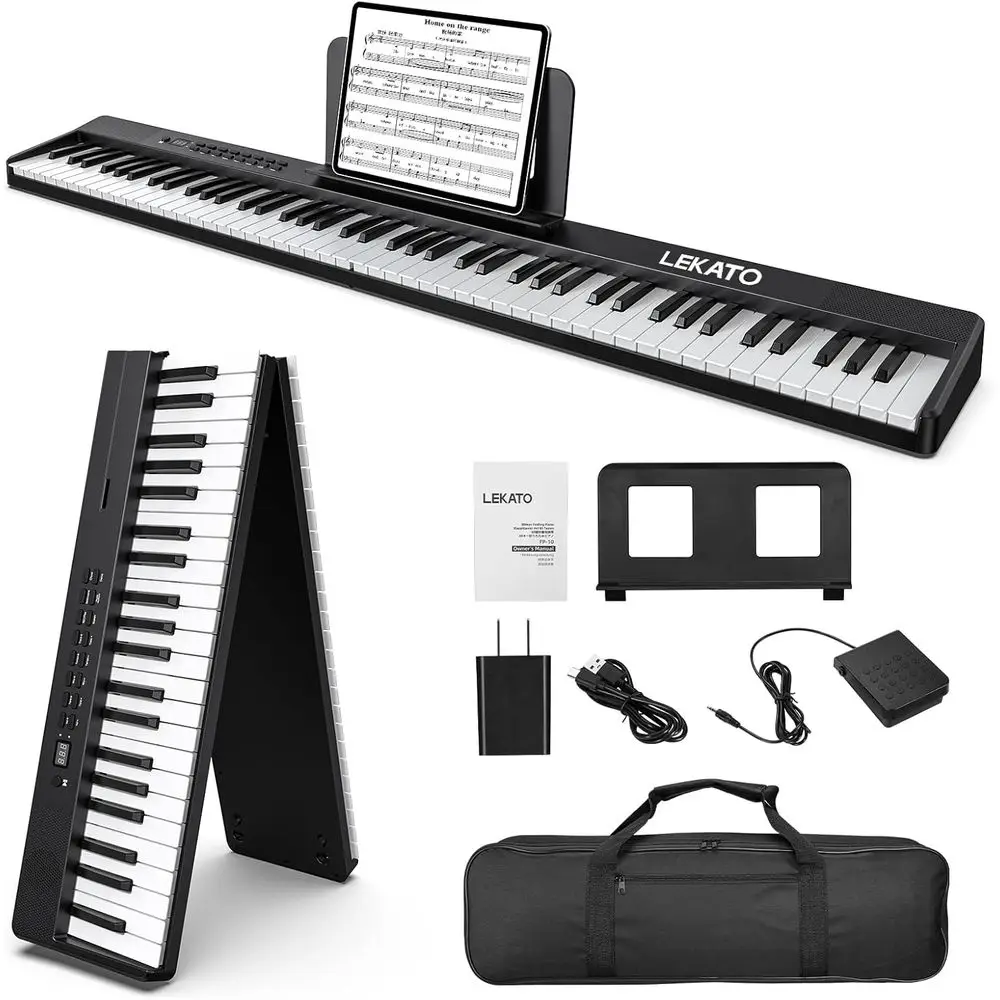 Portable 88-Key Digital Piano with Semi-Weighted Keys and Sustain Pedal, Bluetooth Connectivity