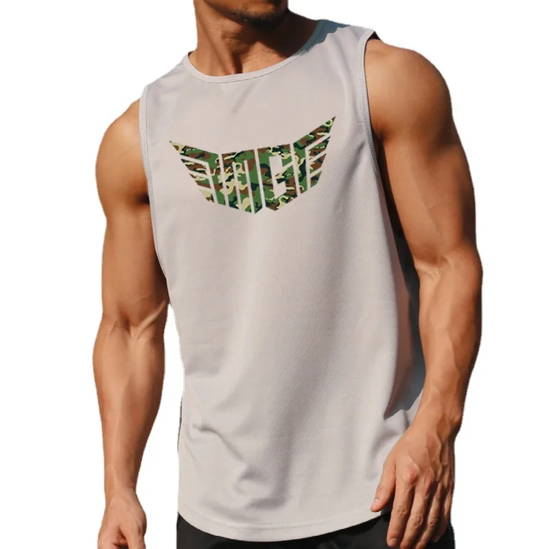 Muscleguys Summer Men Stretching Running Vest Breathable Polyester Athletic Top Lightweight Loose Sportswear Jogging Fitness Gym