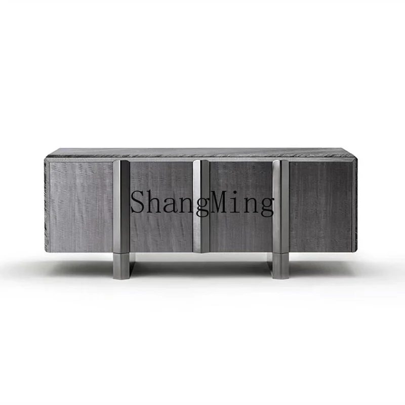 

SM minimalist side cabinet integrated against the wall light luxury stainless steel metal high-end marble pattern high cabinet