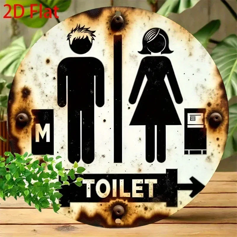 2D graphic design, 1 heavy-duty retro restroom sign, featuring male and female symbols - Retro public restroom signplate
