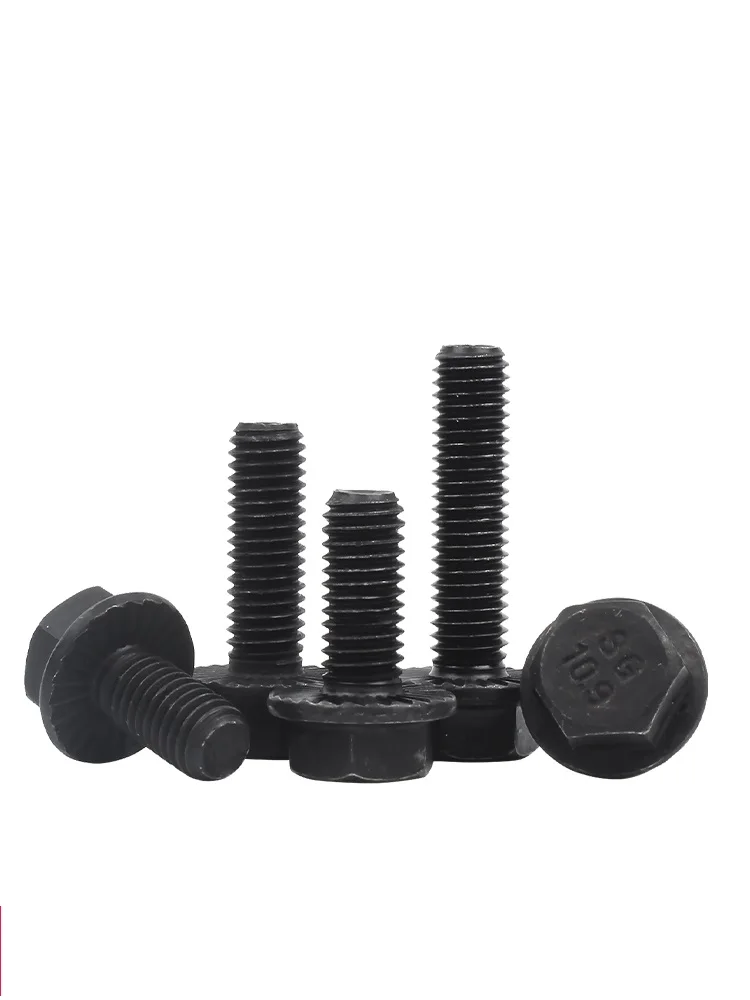 3/5/10/20pcs M5 M6 M8 M10 Black Alloy Steel Grade 10.9 Flange Surface Flat Bottom With Serrated Outer Hexagon Mechanical Screw
