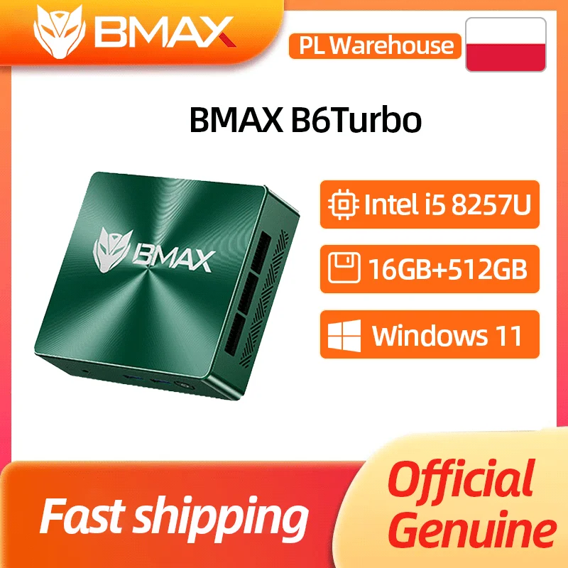 mini PC BMAX B6 Turbo Intel Core i5 8257U Windows 11 Pro 16 GB RAM 512 GB SSD Ethernet 1000 Mbps HDMI USB DP Bluetooth WIFI Komputer minipc