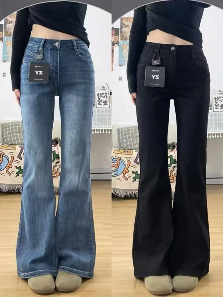 

Fce Lined Flared Jeans Women's Autumn Winter New plus Size Slimming High Waist Denim Pants Elastic Casual High Waist Jeans