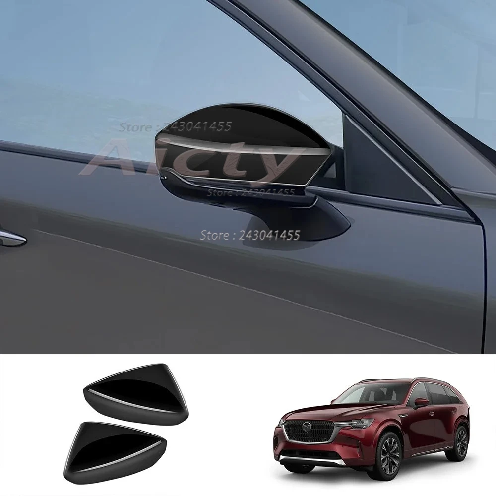 For Mazda CX-90 CX90 CX 90 2024 2025 ABS Black Chrome Door Mirror Overlay Styling Rear view Mirror Cover Trim Car Styling