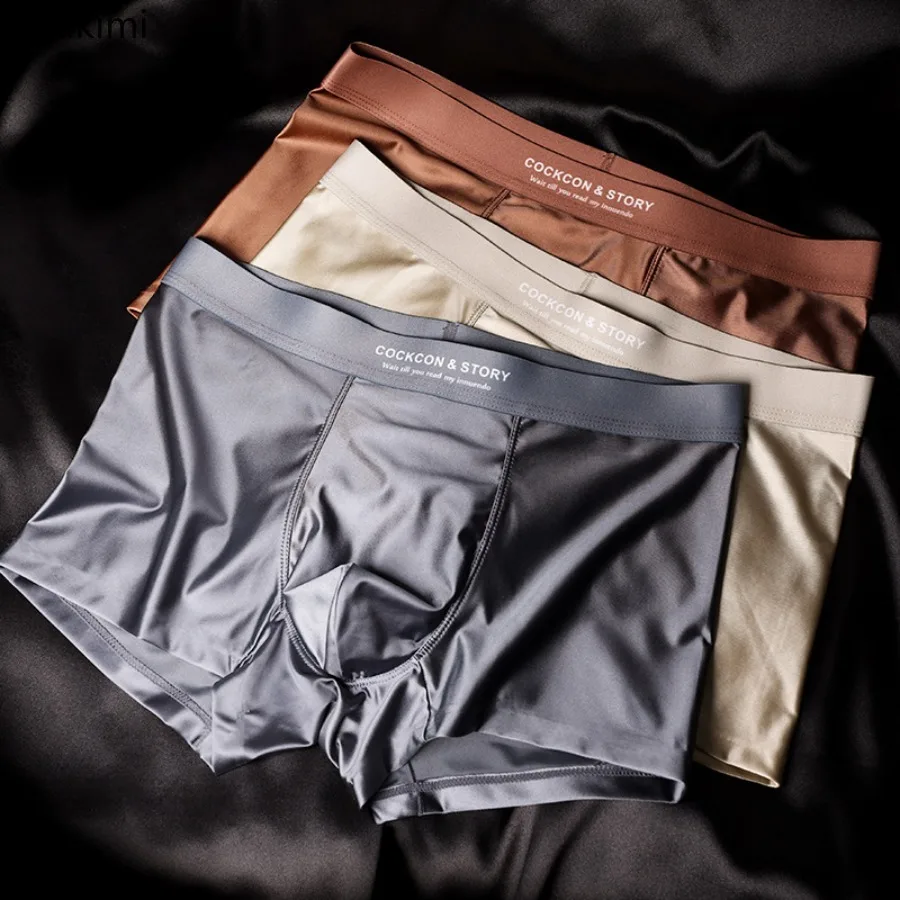 

Light Luxury Satin Men's Ice Silk Briefs Sensual Stylish Boxer Shorts for Men Solid Color Silkworm Silk Underwear Boxer Shorts