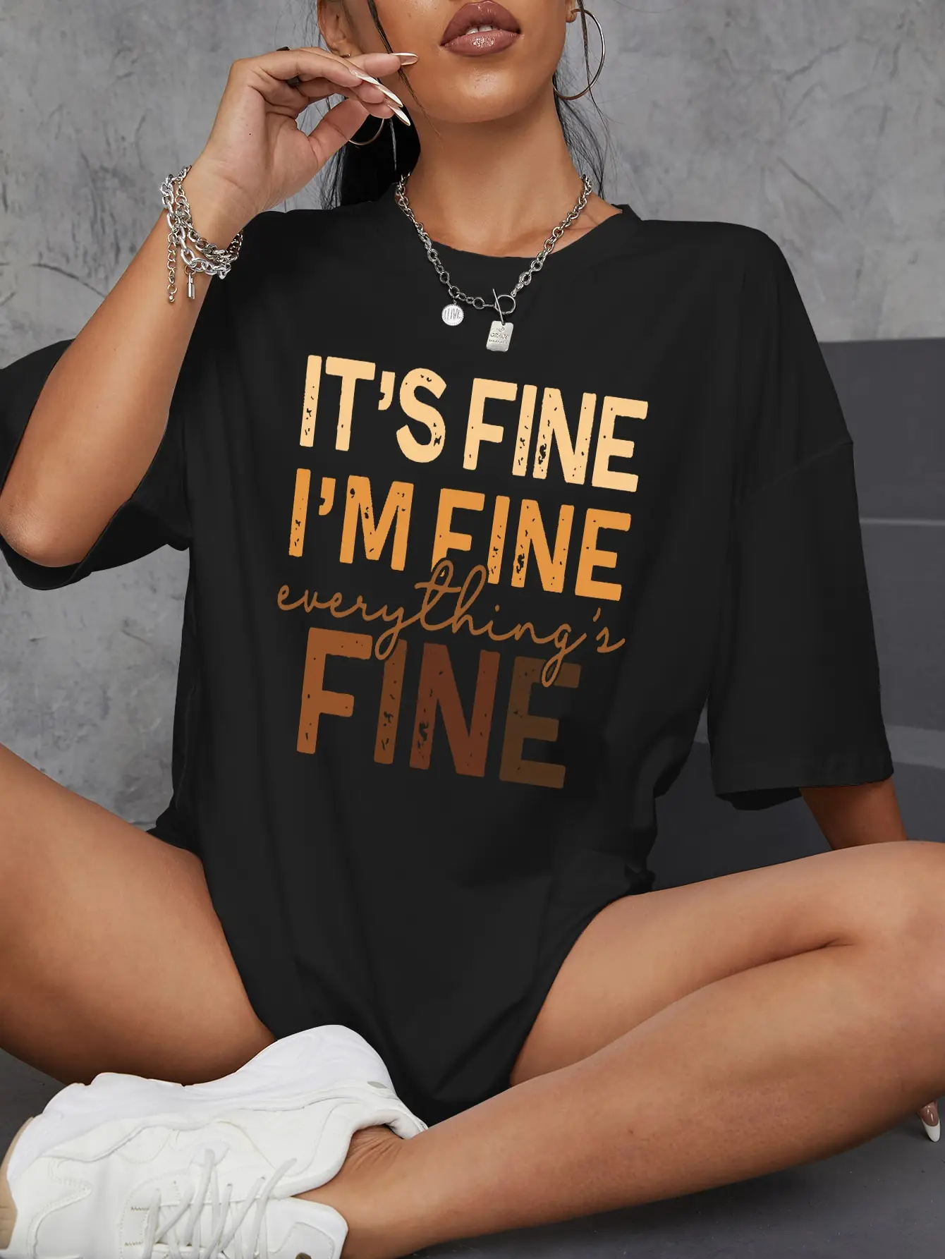 Female Cotton Graphic T-Shirts it's fine i'm fine Letter Printed Tees Comfortable Personality Street Top Fashion Woman Clothes