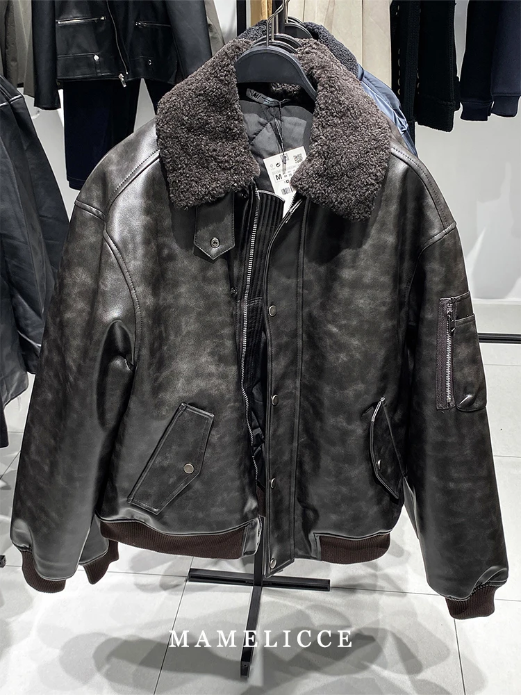 

MAMELICCE оригинальный дизайн куртка со съемным меховым воротником утолщенное повседневное пальто мужская одежда винтажные кожаные куртки пальто