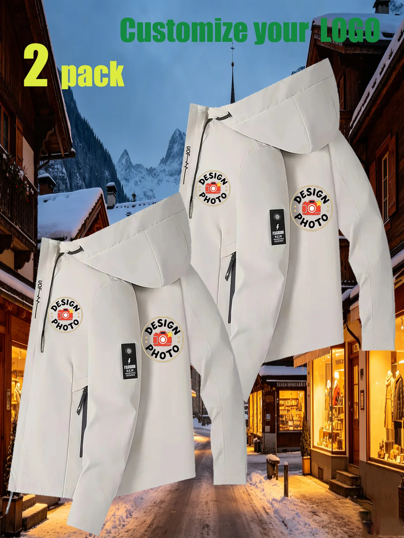 Two-piece custom hooded casual jacket coat. The logo can be designed as a couple's style, enterprise work uniform, team-building
