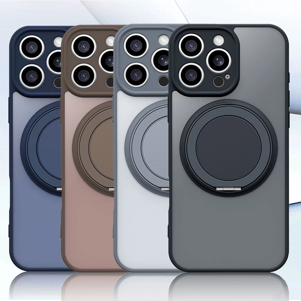 360 °   Drehbare Halterung, magnetische Hülle für iPhone 17, 16, 15, 13, 11, 14, 12 Pro Max, matte Hart-Acryl-Schutzhülle für kabelloses Laden