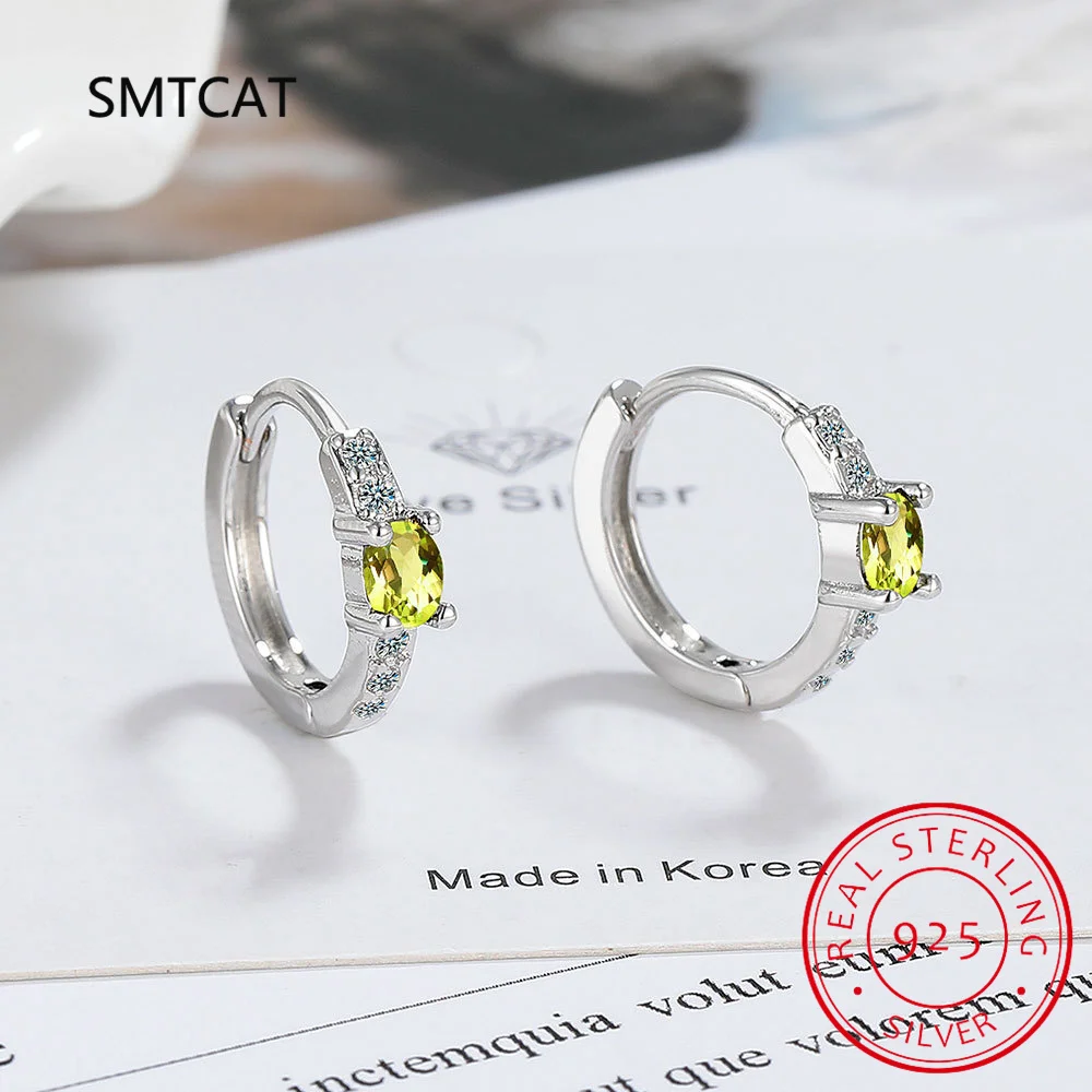 

Oval Genuine Natural Green Peridot 925 Sterling Silver Geometric Hoop Earrings for Women Statement Gemstone Fine Jewelry Huggies