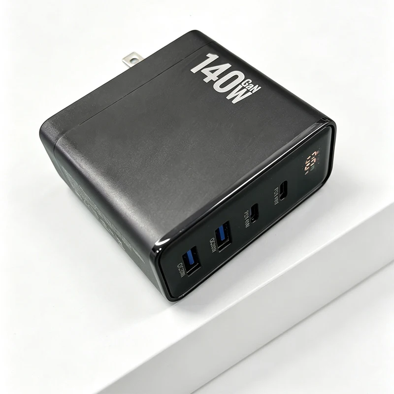 140W GaN Fast Charger with TFT Digital Display Screen,Interchangeable Plug Power Adapter 3C1A Multi-Port for Phone Tablet Laptop