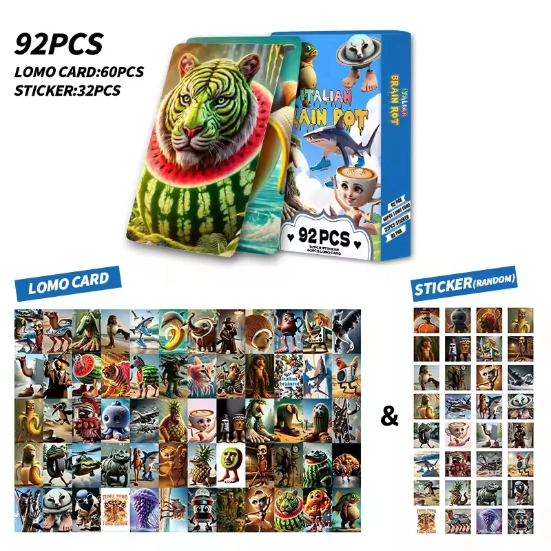 

92 шт., итальянский набор коллекционных карточек Brainrot Tung Tung Tung Sahur Tralalero Tralala, классическая игрушка для мальчиков и девочек, подарок на день рождения