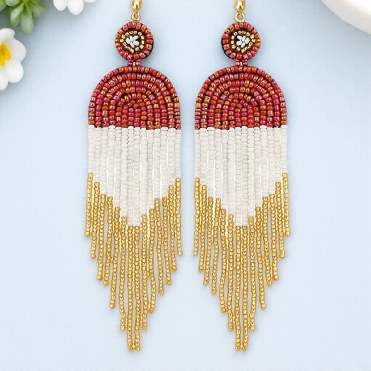 Perlen-Quasten-Ohrringe, lange handgefertigte böhmische Statement-Tropfenohrringe für Frauen, Modeschmuck, Geschenk