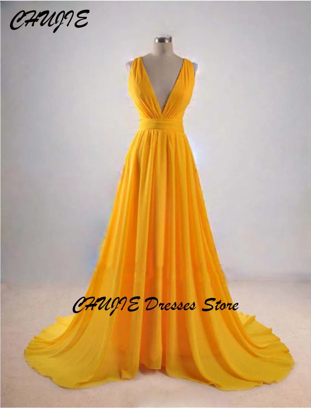 Robe de bal trapèze en mousseline de soie Orange, col en V, plissée, longueur au sol, robe de soirée formelle, personnalisée, 2025
