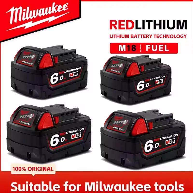 

18V 6.0Ah M18 Lithium Battery For Milwaukee M18 Series Tools 48-11-1860 48-11-1850 48-11-1840 + M18B6 Charger