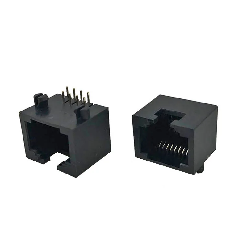 10PCS 5324 Mini RJ45 Network Port Female Socket, Opening Direction Upward, All Plastic, 8P8C, Plastic Feet Spacing 11.43, Black