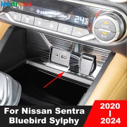 For Nissan Bluebird Sylphy 2020 2021 2022 2023 2024 Steel Car Cigarette Lighter Panel Cover USB Port Trim Interior Accessories