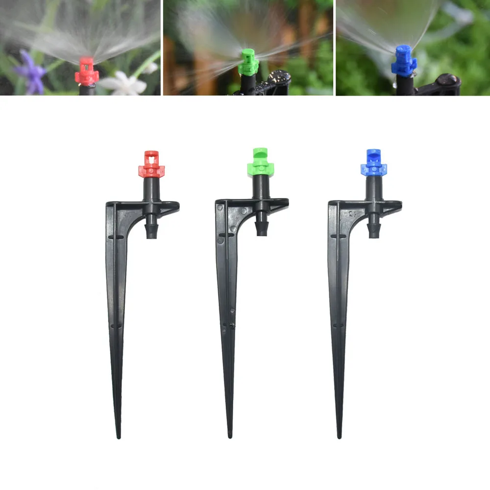 20pcs 90/180/360 Degree Micro Misting Nozzle 11cm Stake 1/4'' Barb Hose Connector Garden Irrigation Watering Sprinkler Greenhous