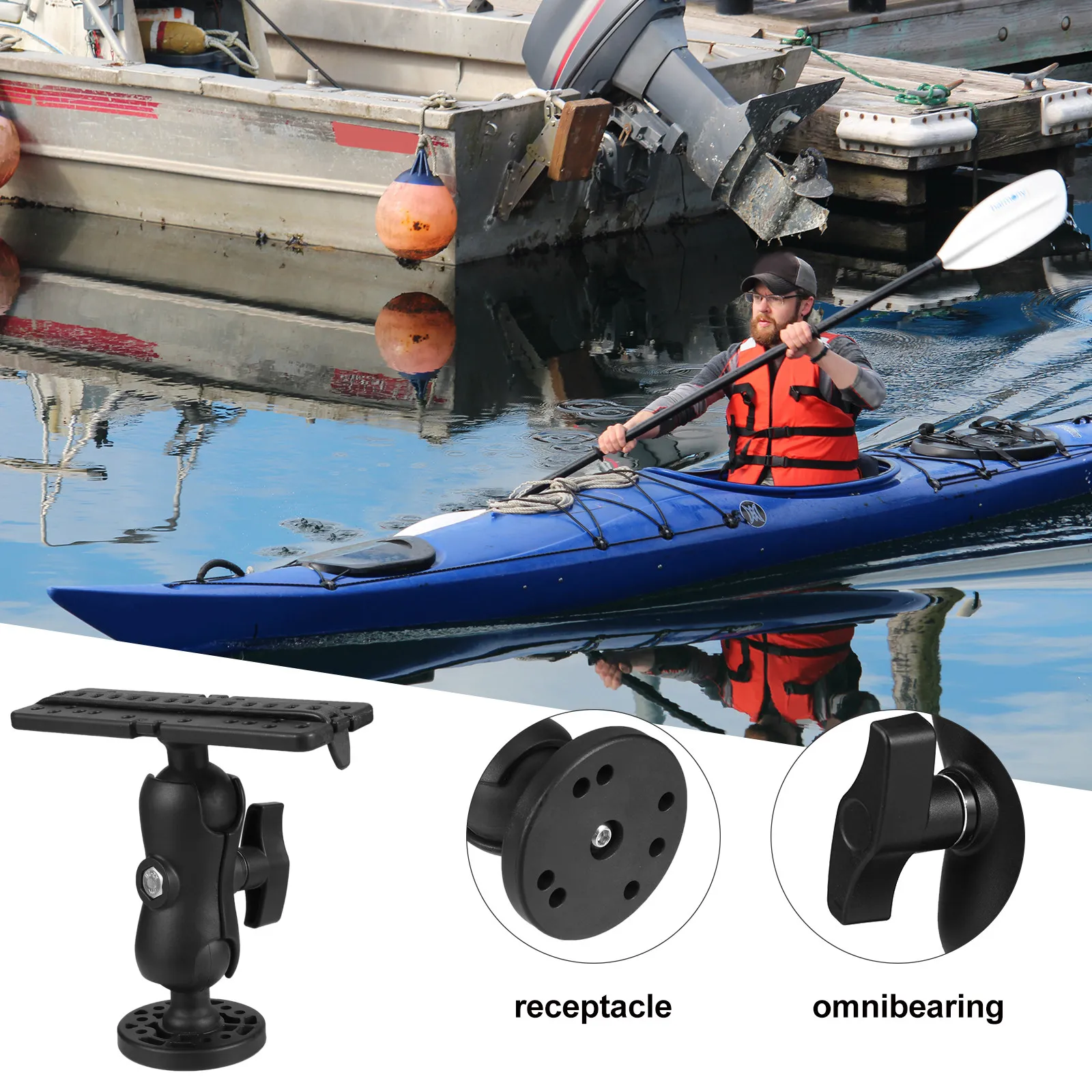 

Fish Finder Ball Mount Support Large 6 Inch Height Rotatable Holder for Boat Kayak Multifunctional Platform Universal Fish