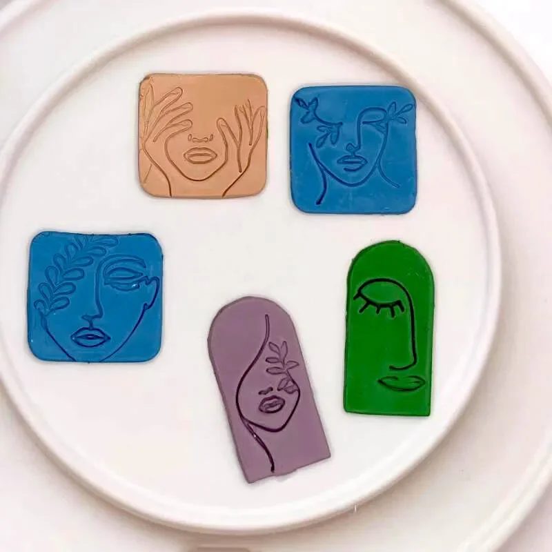 Soft Pottery Polymer Clay Mold Abstract Face Line Clay Stamp Texture Mat Clay Cutter for Earring Jewelry Pendant Making