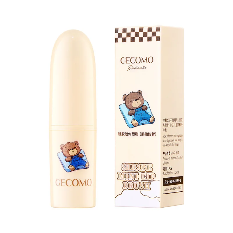 فرشاة شفاه من السيليكون مع مقبض بلاستيكي ABS، أداة توزيع بلسم الشفاه المحمولة مع غطاء لطيف الدب، فرشاة تلطيخ الشفاه المثالية #5
