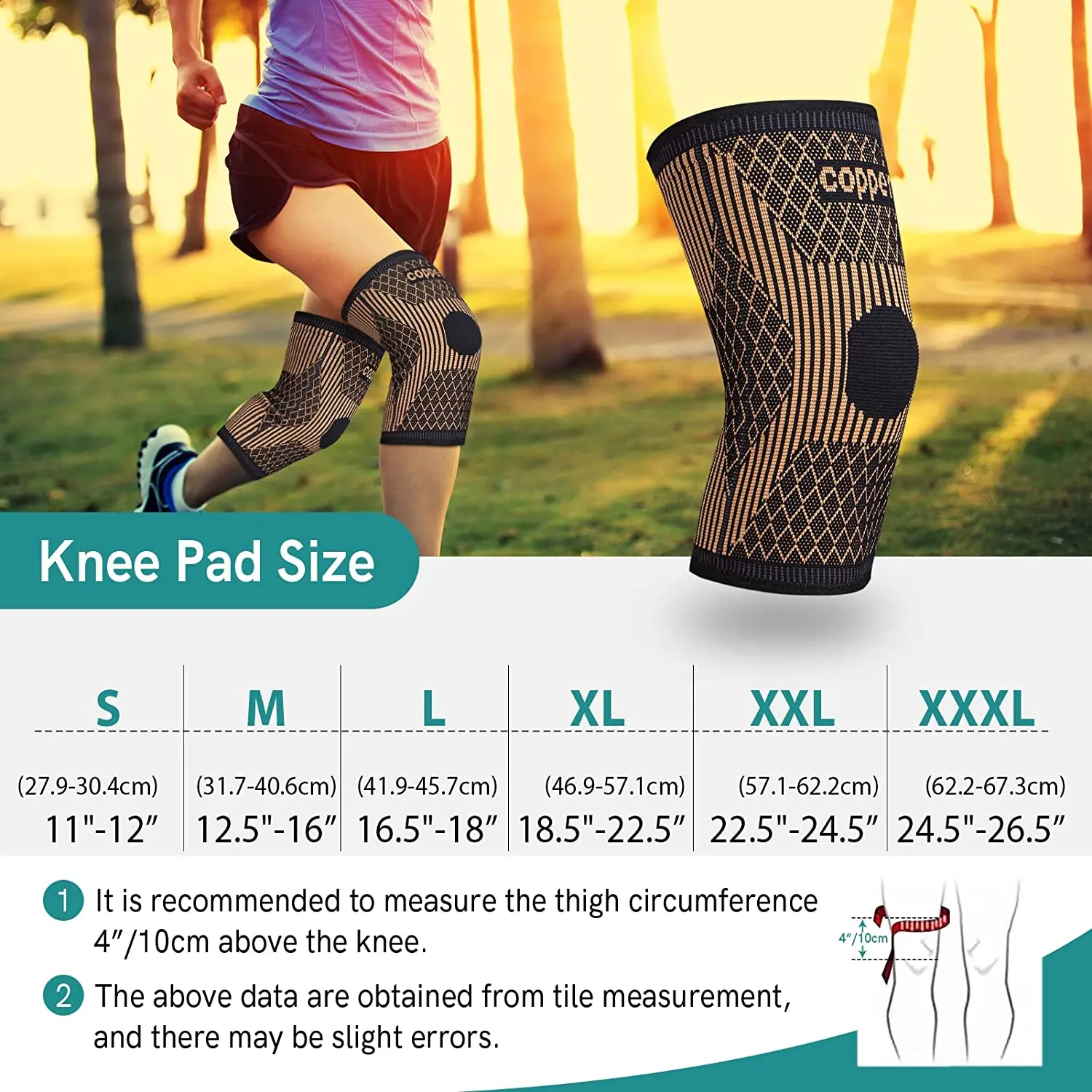 Copper Ions Fiber Knee Brace Knee Sleeve Compression Support for Women & Men Sports Workout Meniscus Tear ACL Joint Pain Relief