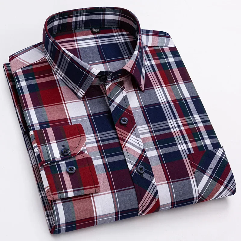 Nuevo en camisa, camisas de manga larga 100% algodón para hombres, camisa lisa formal ajustada, tops de diseñador a cuadros, ropa elegante de oficina