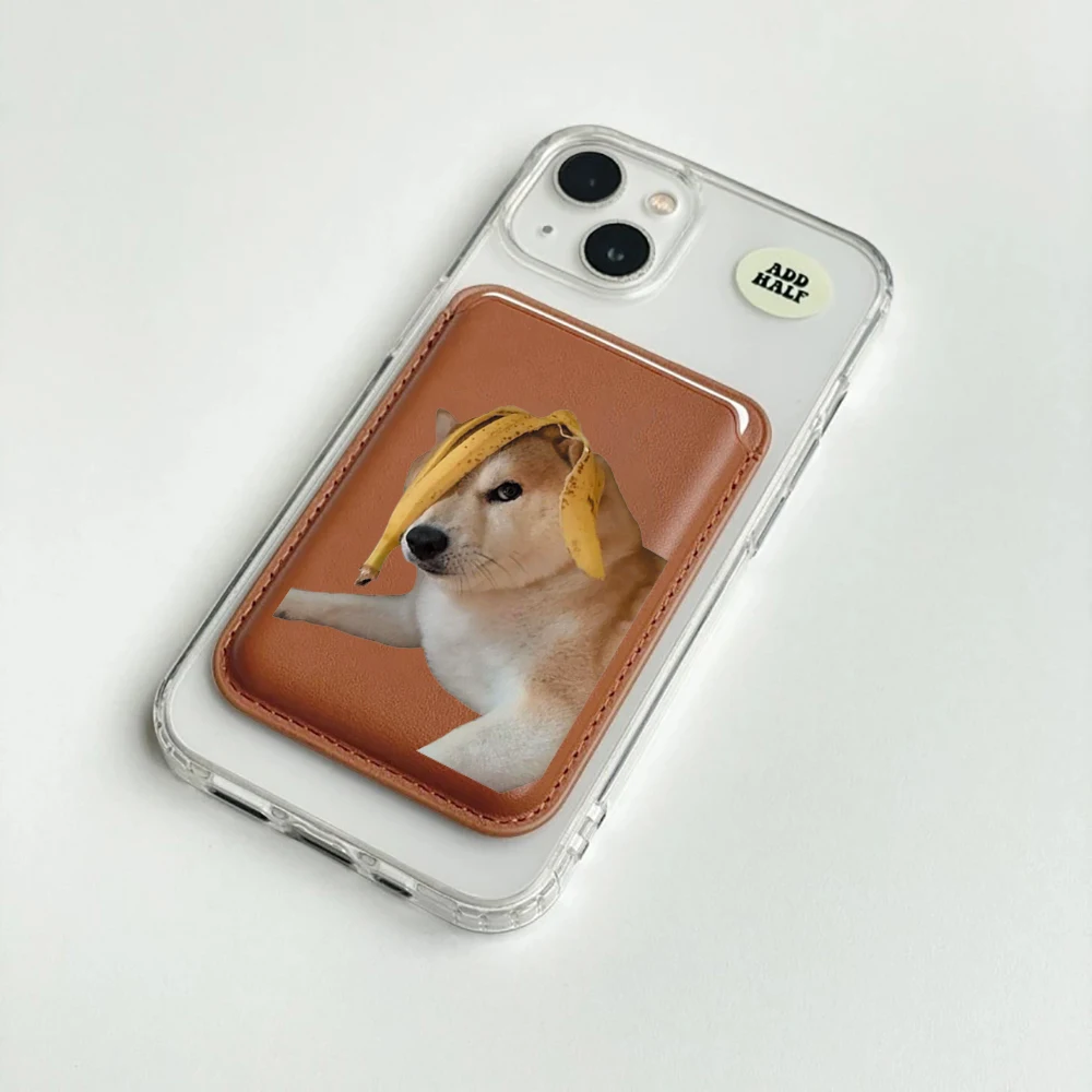 Niedliche Shiba Inu Leder-Kartenhülle für Magnetische Hüllen, Geeignet für alle iPhone Magsafe Karten-Handyhüllen – Detail 2