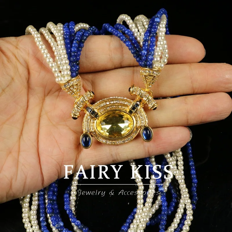 Fashionable hand-woven beaded diamond multi-layer necklace niche design short jewelry